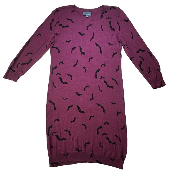 Modcloth Dresses & Skirts - Modcloth Bat Dress Large Knit Midi Sweater Bodycon Purple Goth Witch Halloween